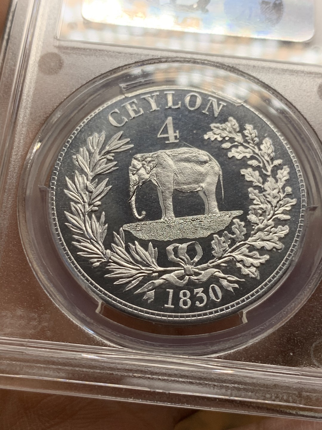 《竞宝斋》第44场-本周日，周一2场连拍（全场顺丰包邮） PCGS-PR68DC 英属锡兰1830年4R(后铸P冠军，铸造量30枚）