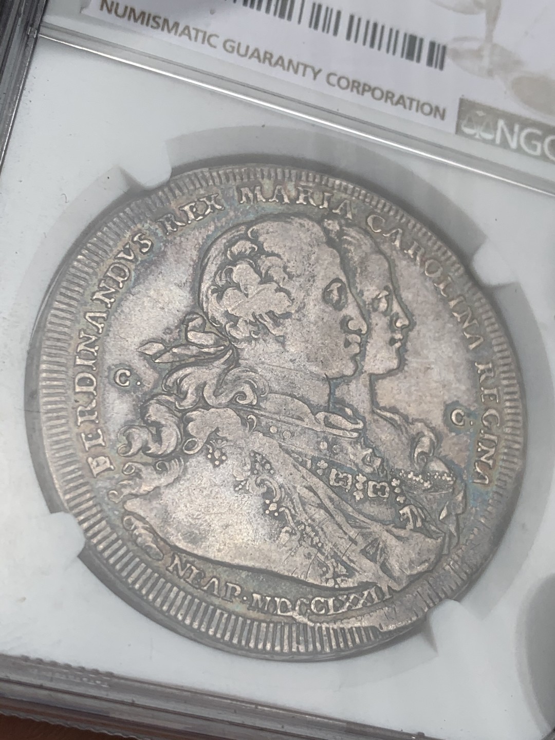 《竞宝斋》第44场-本周日，周一2场连拍（全场顺丰包邮） NGC-VF35 那不勒斯王国1772年“公主降生”120Grana 稀少题材品种 原味包浆