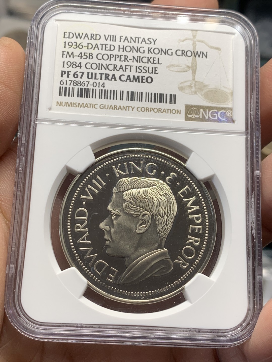 《竞宝斋》第44场-本周日，周一2场连拍（全场顺丰包邮） NGC-PF67UC 香港1936年爱八克朗铜镍币（后铸）