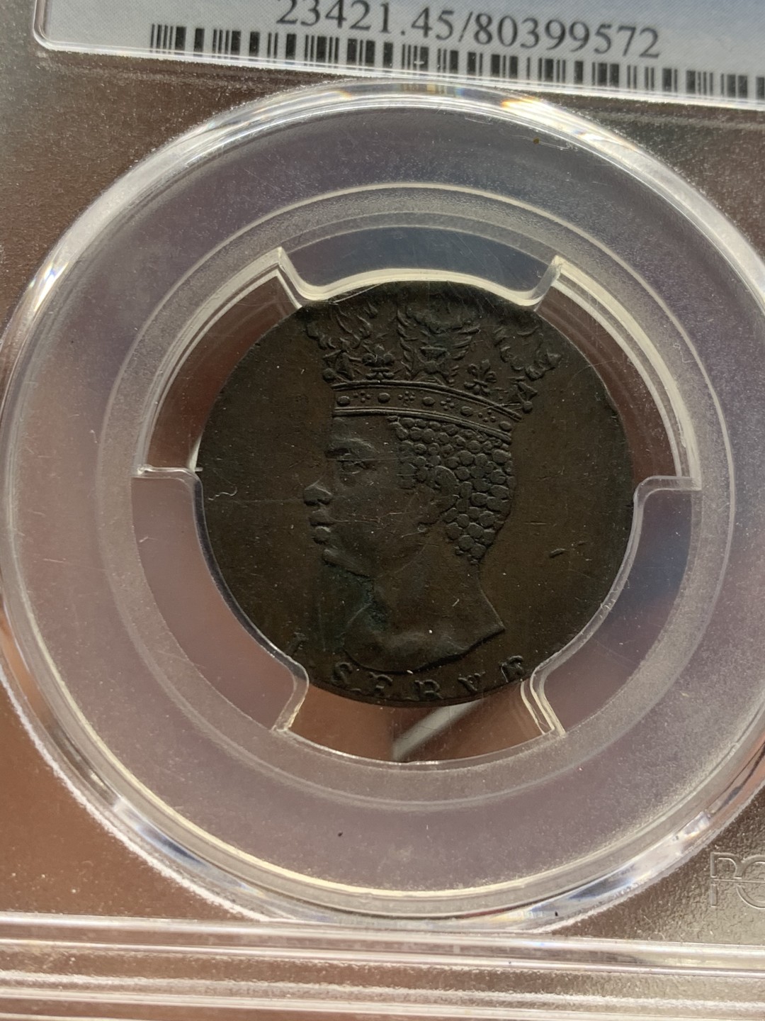 《竞宝斋》第44场-本周日，周一2场连拍（全场顺丰包邮） 1792年巴巴多斯海神1/2便士铜币（原铸） PCGS XF45 巴巴多斯海神，名誉品，海神细节感人，好品原铸，该品种有后铸