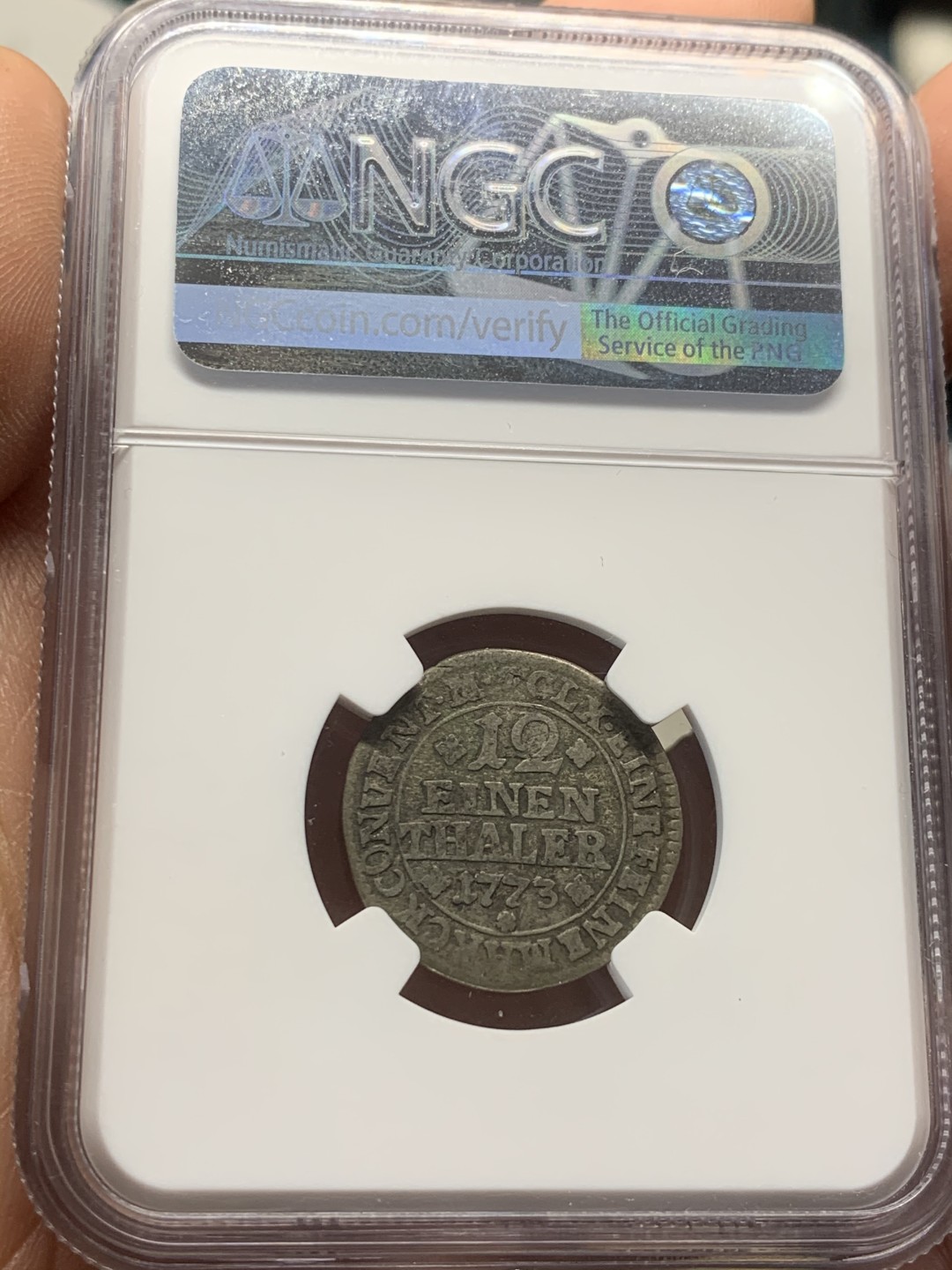 《竞宝斋》第44场-本周日，周一2场连拍（全场顺丰包邮） NGC-VFD 德国1773年不伦瑞克飞马1/12泰勒银币