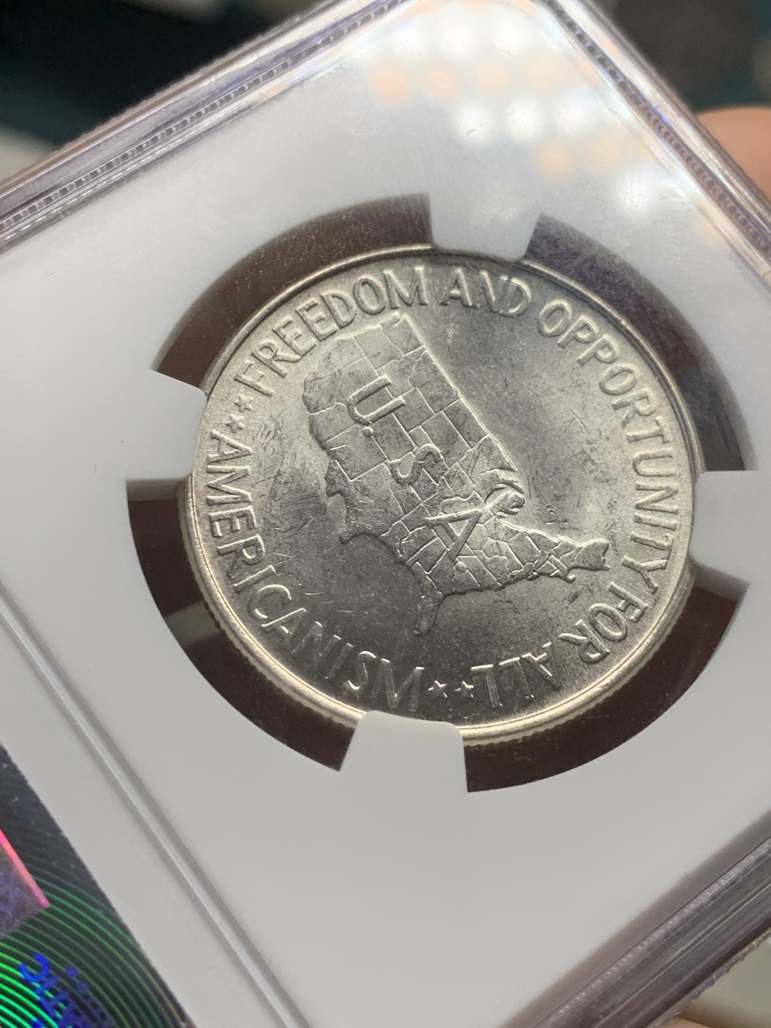 《竞宝斋》第44场-本周日，周一2场连拍（全场顺丰包邮） NGC MS63 美国 1952年 布克和乔治华盛顿 半圆银币 经典的美系半圆