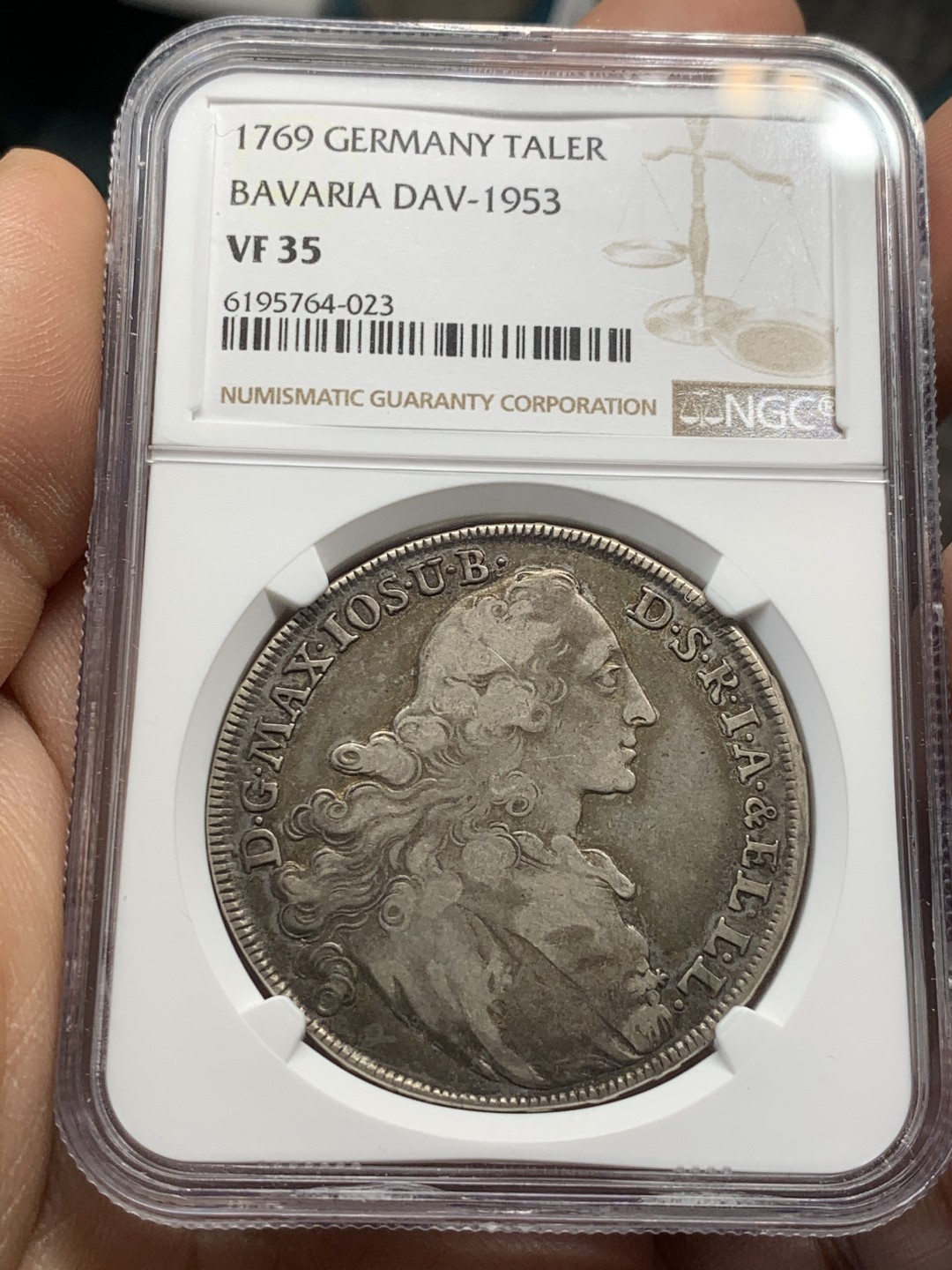 《竞宝斋》第44场-本周日，周一2场连拍（全场顺丰包邮） NGC-VF35 1769年 德国 巴伐利亚圣母抱婴 原味五彩老包浆