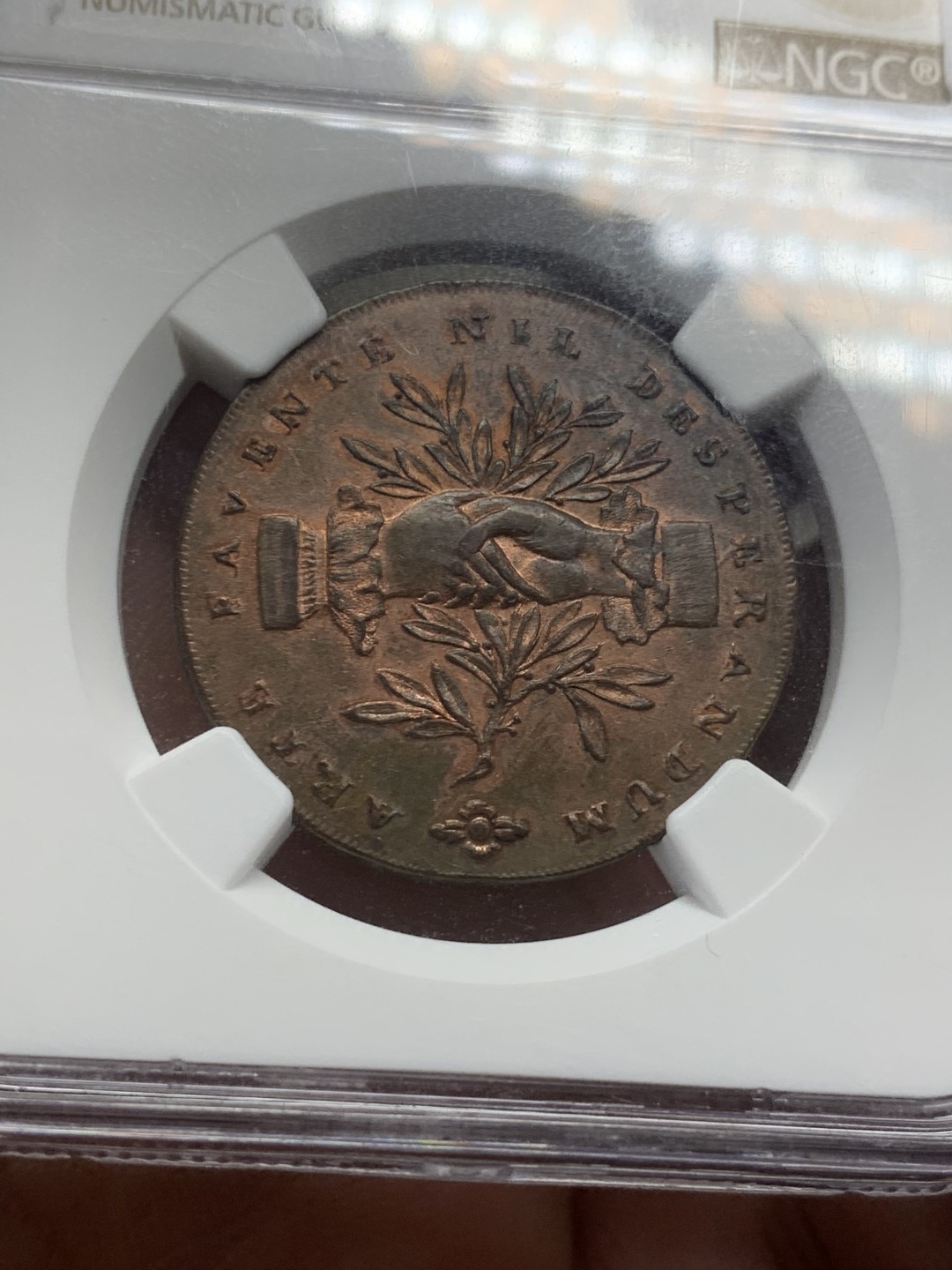 《竞宝斋》第44场-本周日，周一2场连拍（全场顺丰包邮） NGC MS62RB 亚军分 1793年英国斯塔福德郡1/2便士TOKEN 少见品种 
