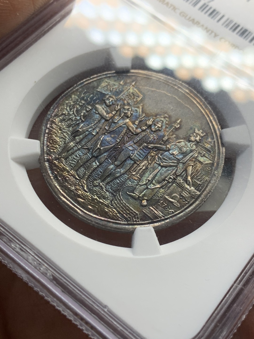 《竞宝斋》第44场-本周日，周一2场连拍（全场顺丰包邮） 1786年荷兰乌特勒支五彩银章（NGC唯一冠军分）（MINT ERROR） NGC MS65 P盒只有一枚记录，MS64