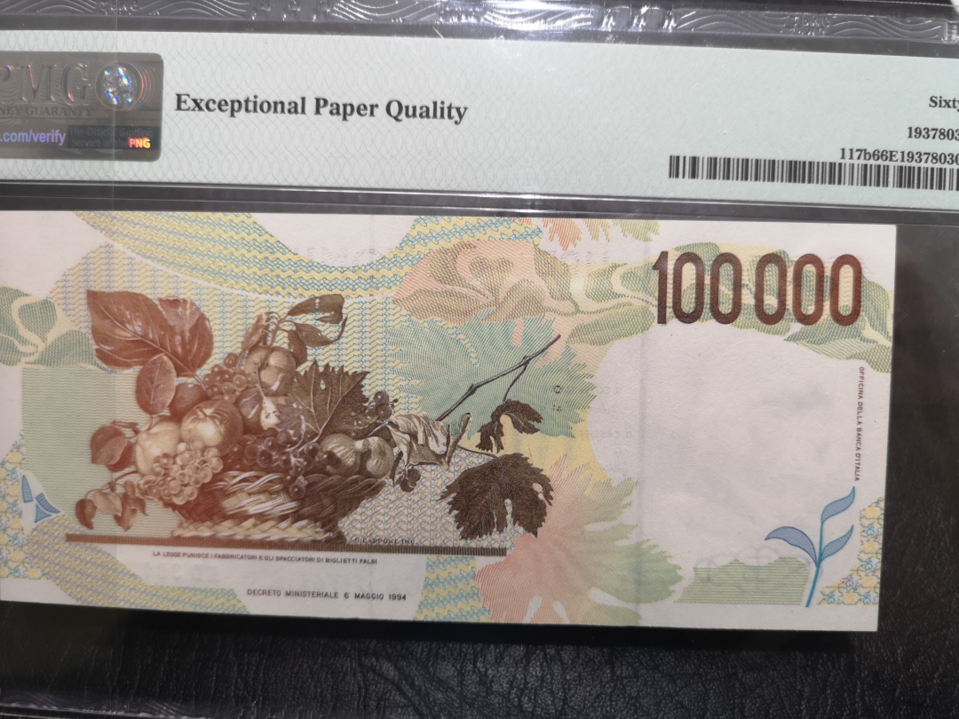 《外钞收藏家》第一百七十三期拍卖 1994年意大利10万里拉 PMG66 无47