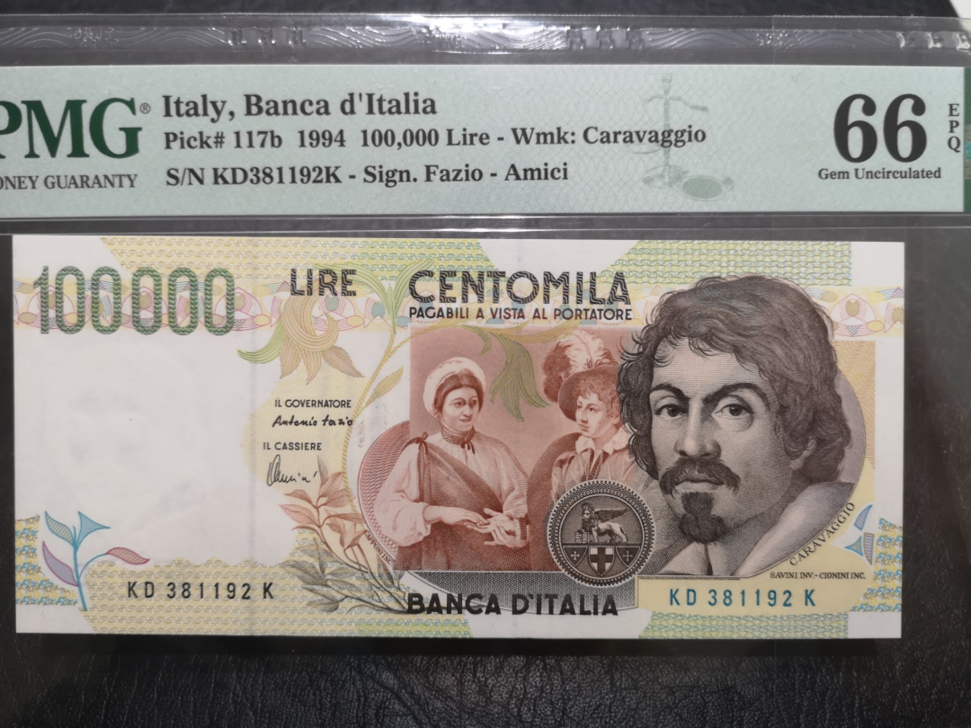 《外钞收藏家》第一百七十三期拍卖 1994年意大利10万里拉 PMG66 无47
