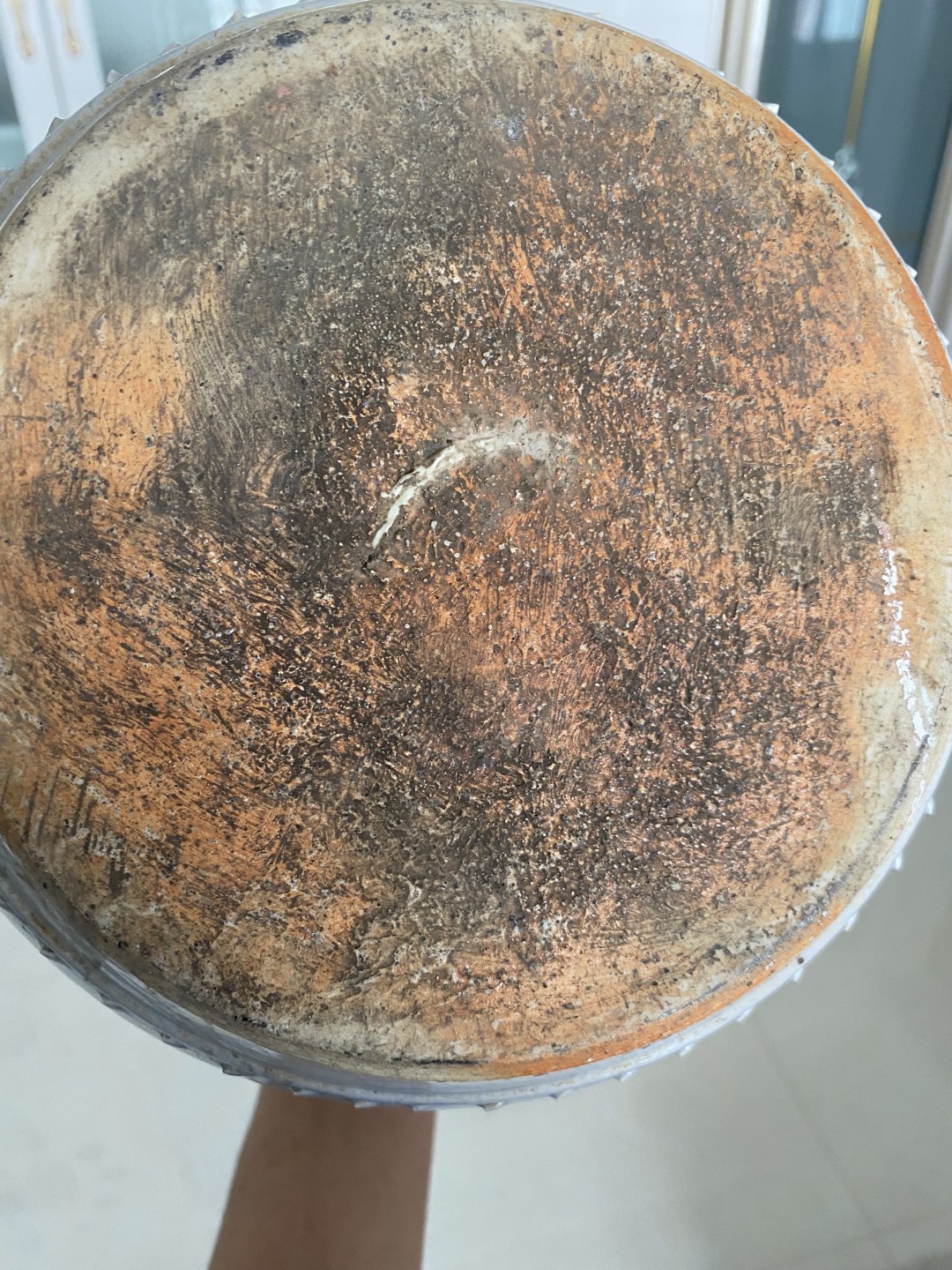 明代红彩万寿无疆鼓钉纹缸