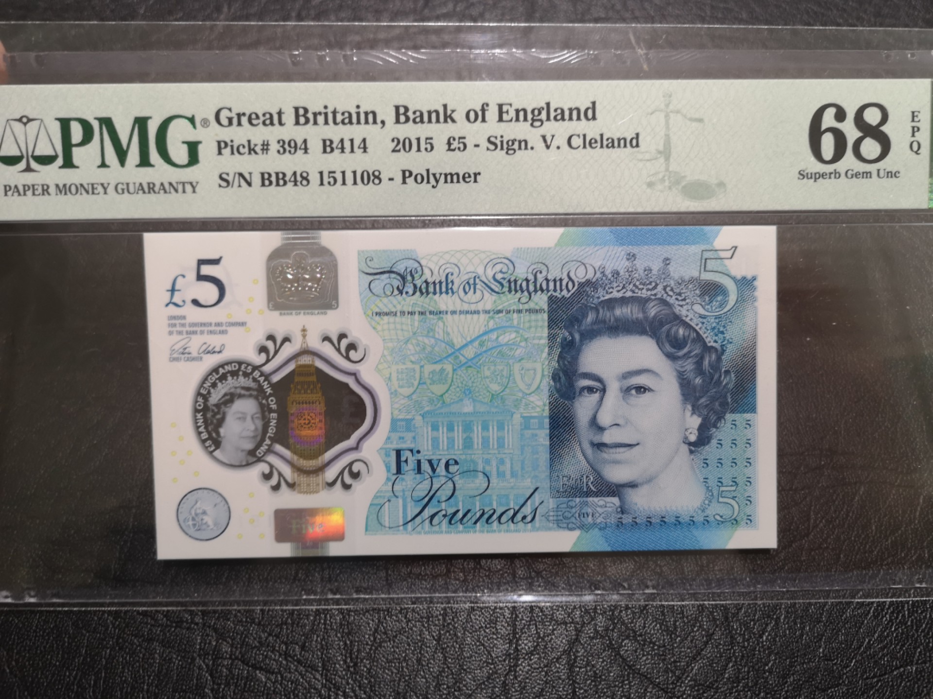 《外钞收藏家》第一百七十三期拍卖 2015年英国最新版5镑 PMG68 高分