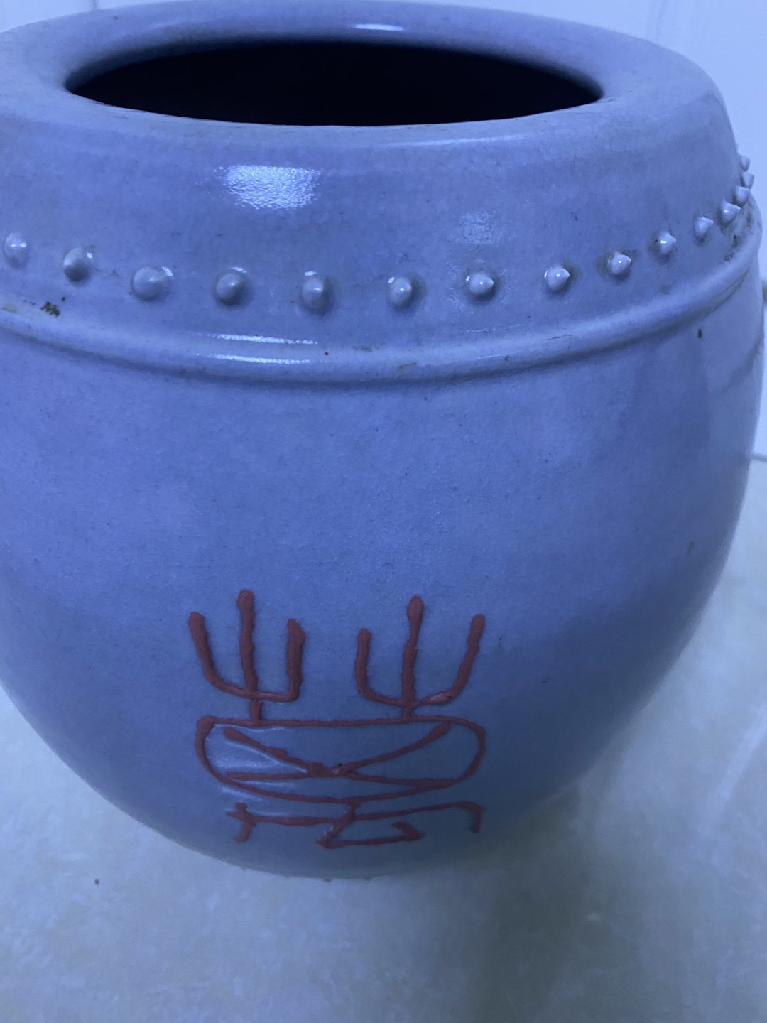 明代红彩万寿无疆鼓钉纹缸