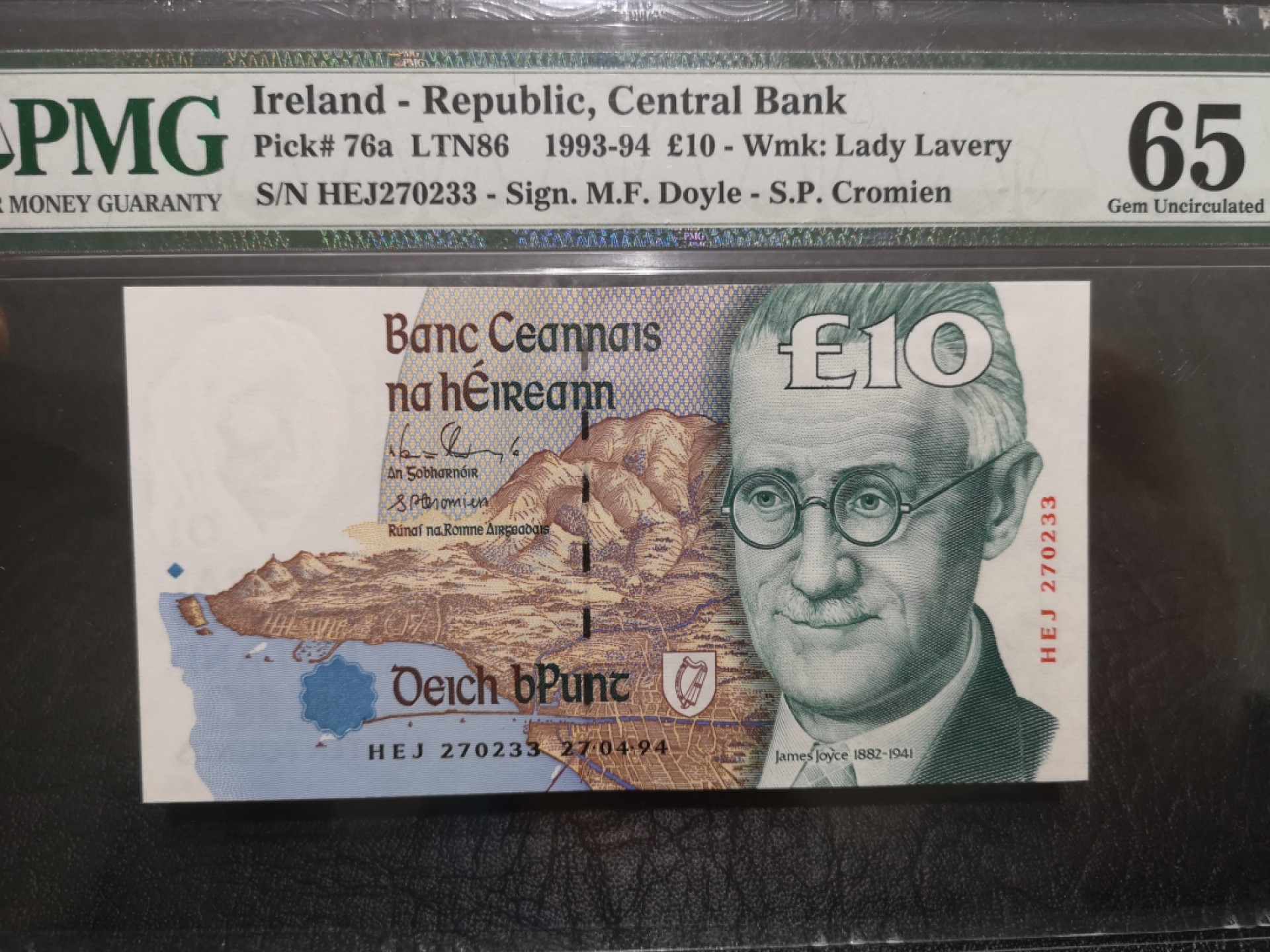 《外钞收藏家》第一百七十三期拍卖 1994年爱尔兰末版10镑 PMG65