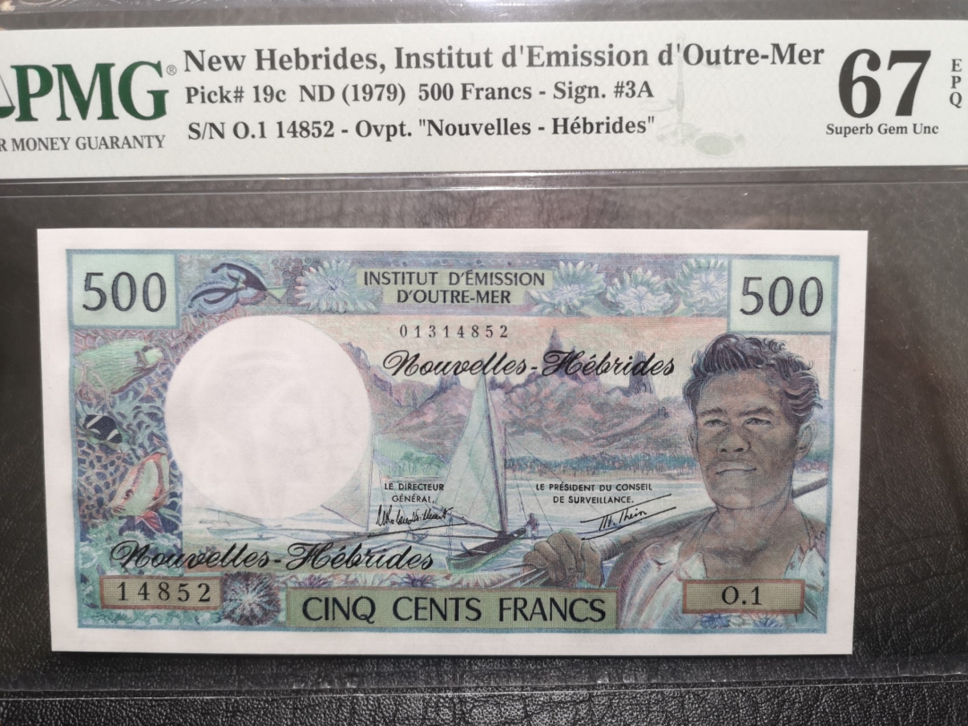 《外钞收藏家》第一百七十三期拍卖 1979年新赫布里底群岛500法郎 PMG67