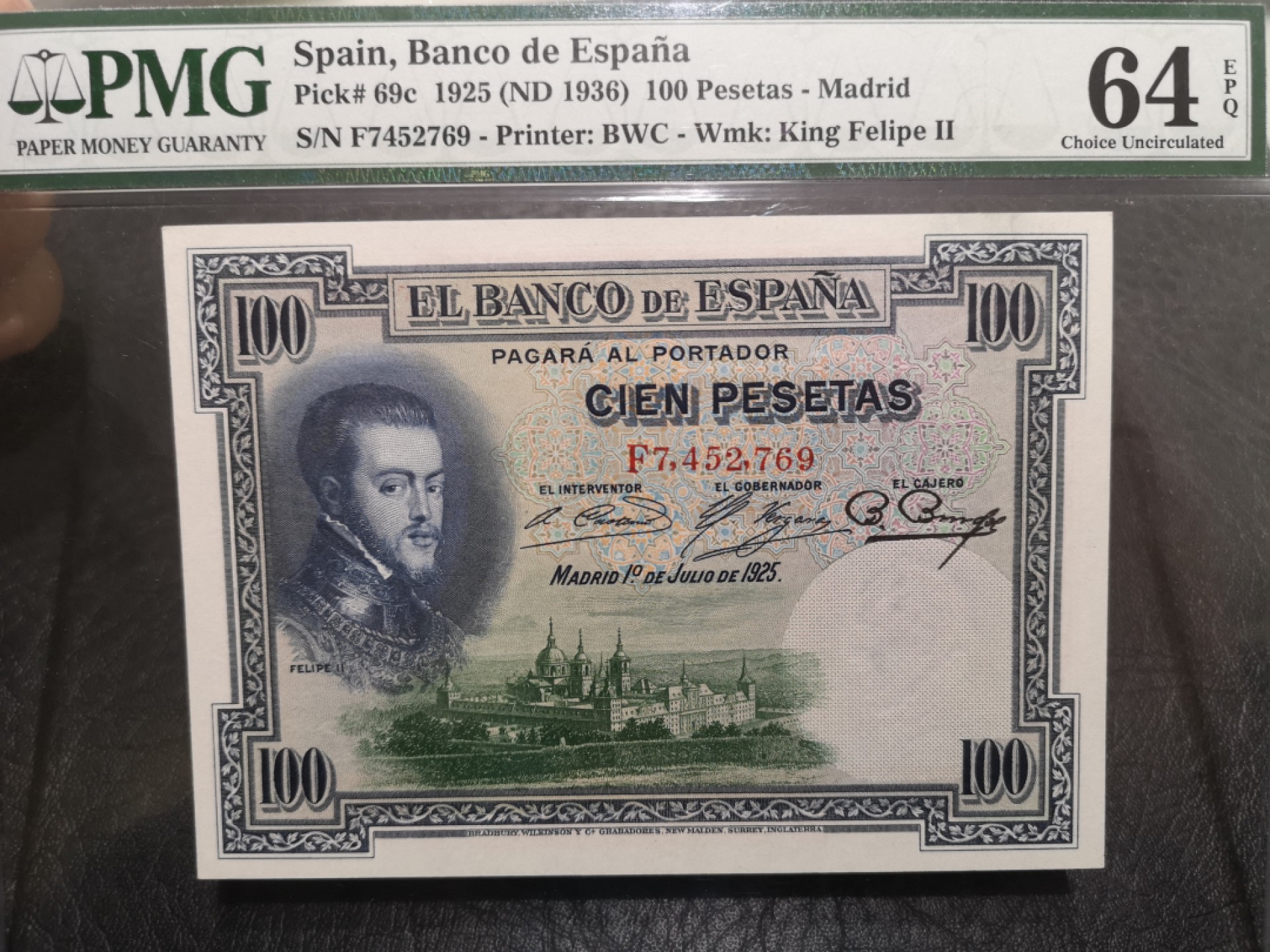 《外钞收藏家》第一百七十三期拍卖 1925年西班牙100比塞塔 PMG64E BWC作品