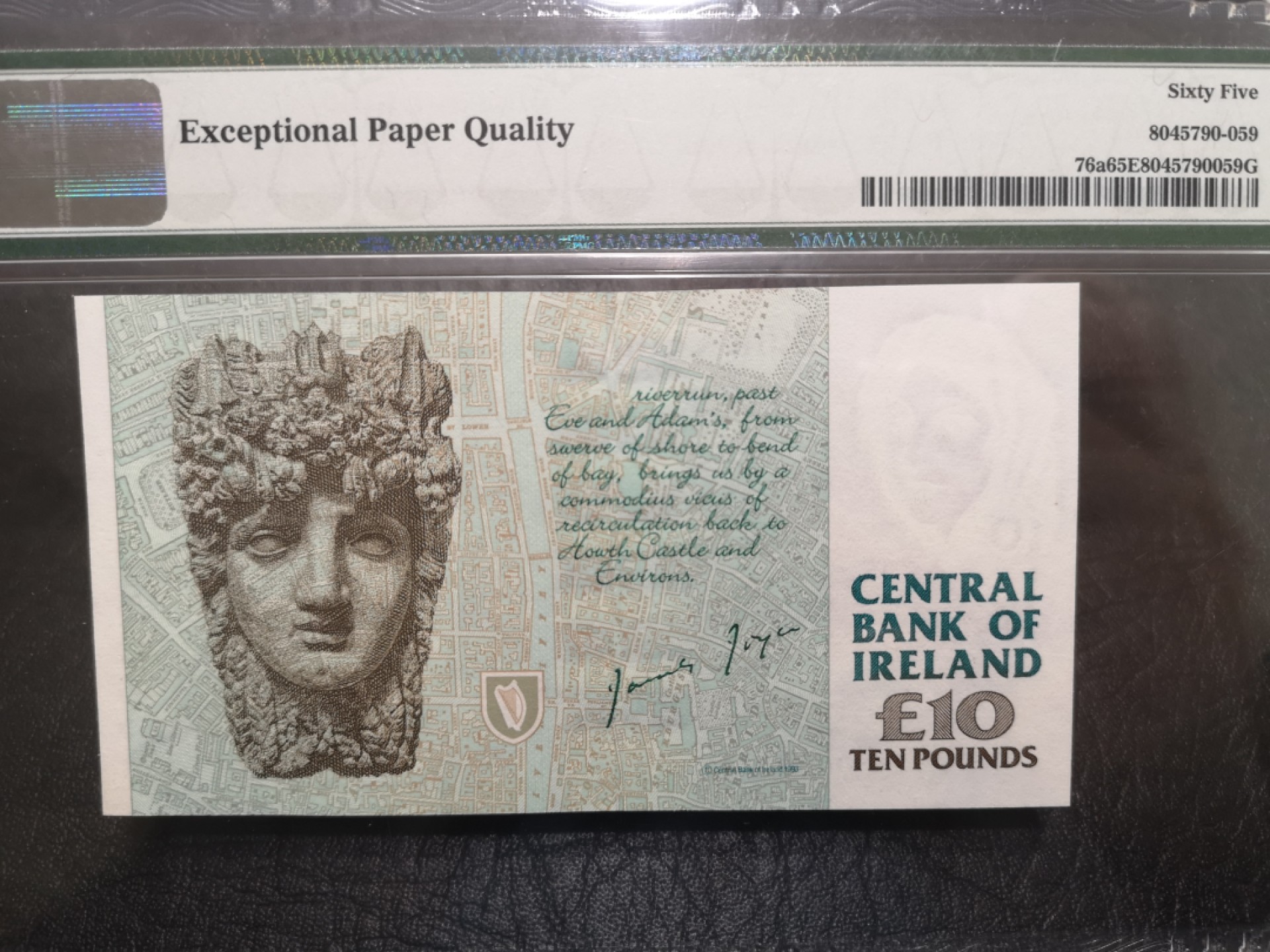 《外钞收藏家》第一百七十三期拍卖 1994年爱尔兰末版10镑 PMG65