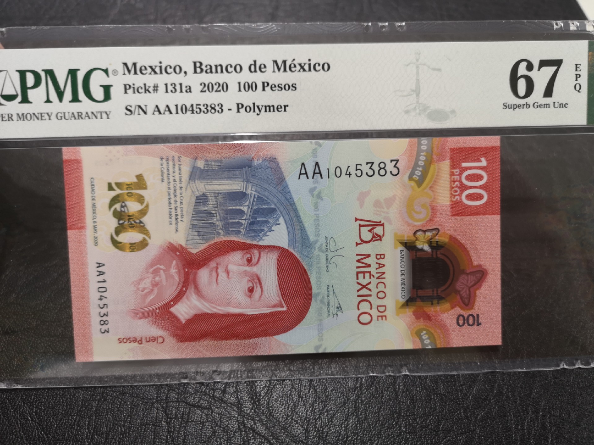 《外钞收藏家》第一百七十三期拍卖 2020年墨西哥100 获奖钞 AA冠 PMG67