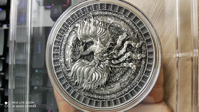 乍得2022年曼荼罗艺术凤凰2盎司高浮雕银铜纪念币
