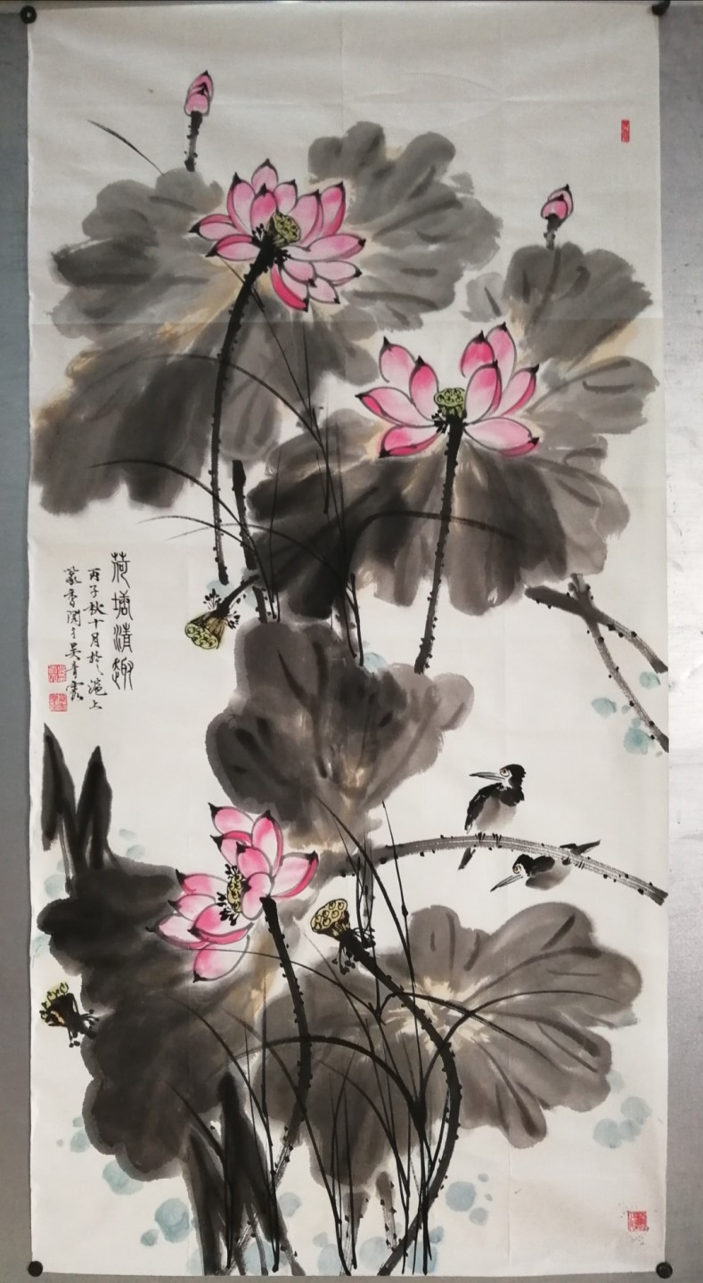 保真手绘名家小写意水墨花鸟国画一幅。 