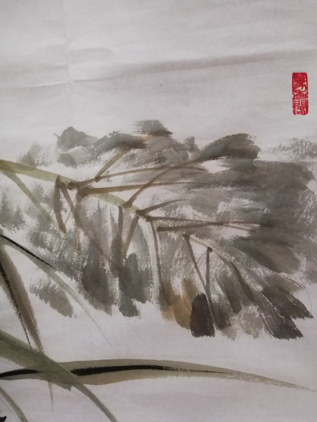 保真手绘名家小写意水墨花鸟国画一幅。 