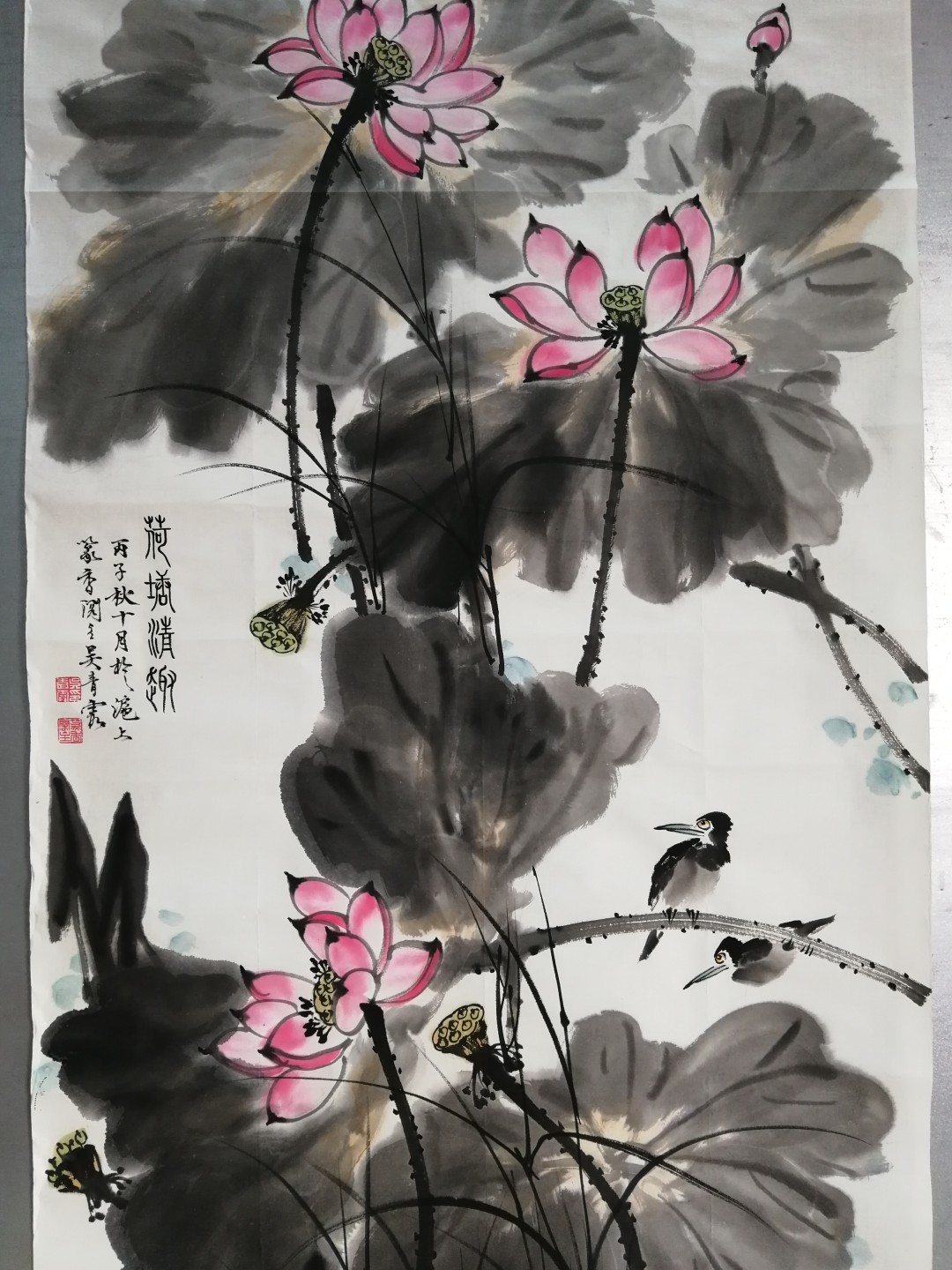 保真手绘名家小写意水墨花鸟国画一幅。 