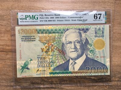 【Blue Auction】✨世界纸币精拍第173期——西欧盛宴（共80拍） - 【冠军分 仅3张】斐济 2000年2000元 PMG67EPQ 千禧年纪念钞 元素丰富 设计精美 超大票幅 高分少见