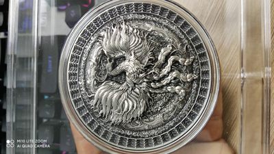 乍得2022年曼荼罗艺术凤凰2盎司高浮雕银铜纪念币