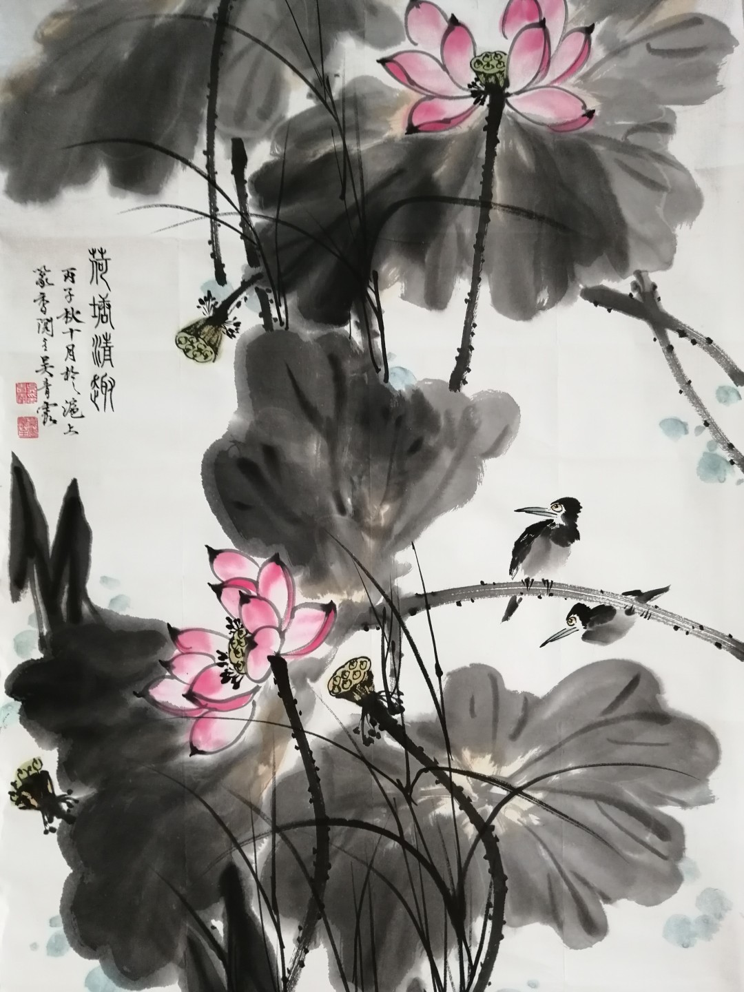保真手绘名家小写意水墨花鸟国画一幅。 