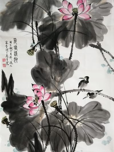 保真手绘名家小写意水墨花鸟国画一幅。  保真手绘名家小写意水墨花鸟国画一幅。 