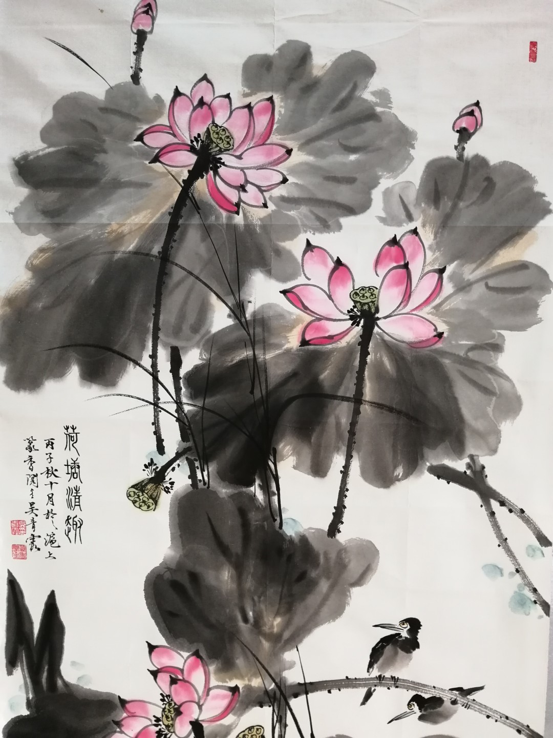 保真手绘名家小写意水墨花鸟国画一幅。 