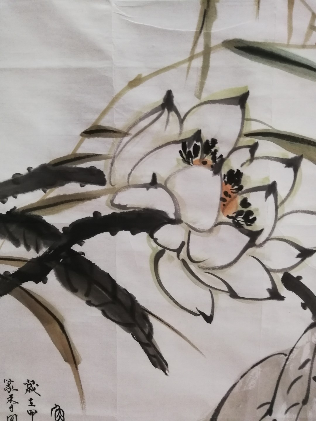 保真手绘名家小写意水墨花鸟国画一幅。 
