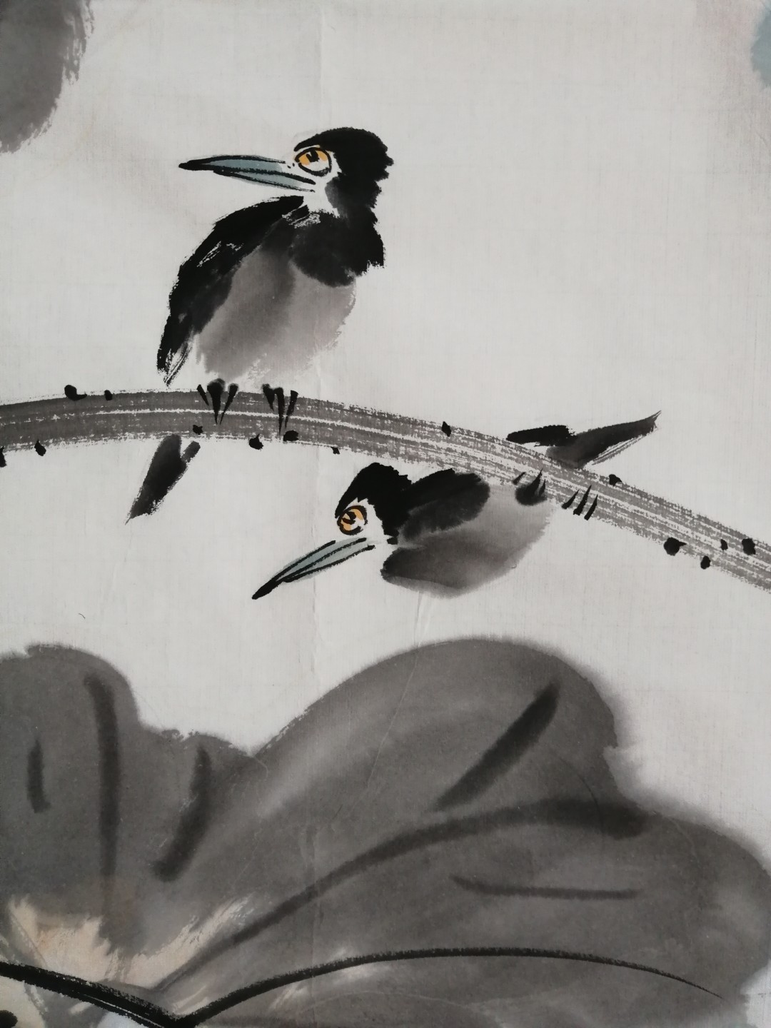 保真手绘名家小写意水墨花鸟国画一幅。 