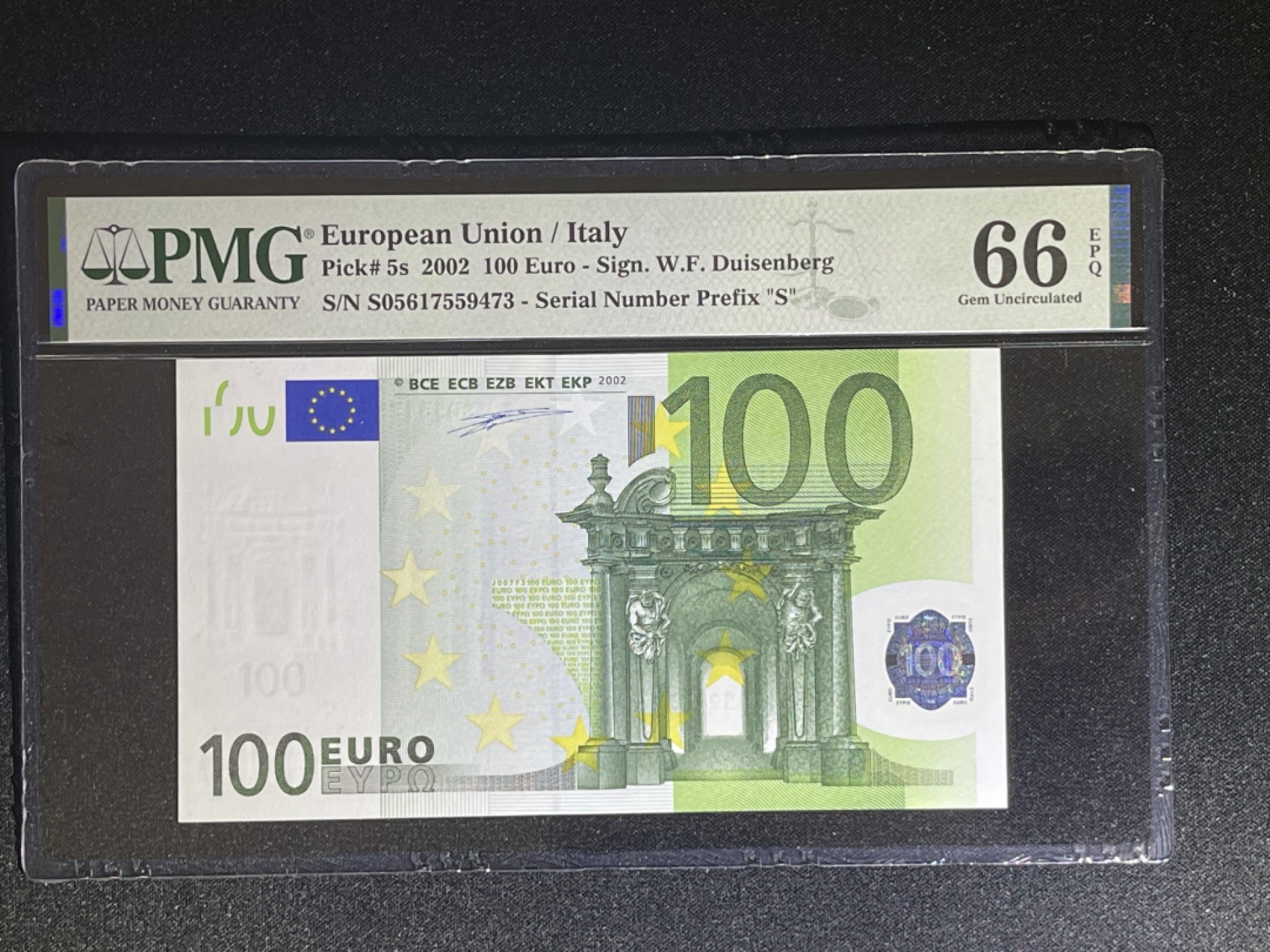 《张总收藏》54期——外币小精品场 欧元100欧 PMG66E 一签意大利