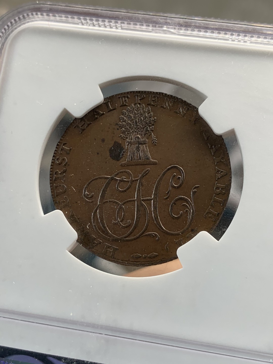 《竞宝斋》第46场-本周日，周一2场连拍（全场顺丰包邮） NGC MS63BN 1794年英国肯特·霍克赫斯特半便士TOKEN 奔马少见品种 NGC季军分