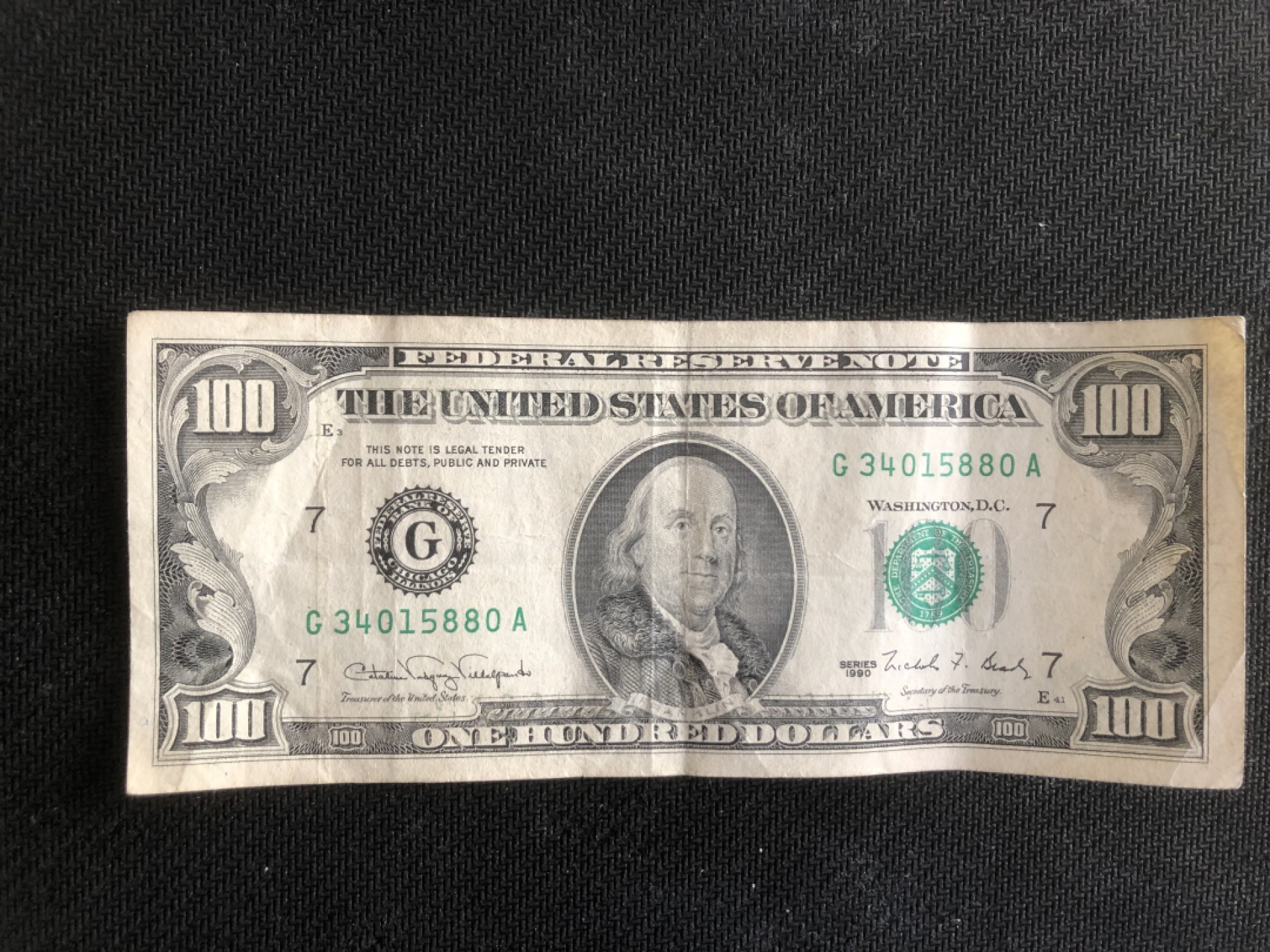 【保诚微拍】【全场包邮】第23期 【德国紧急时期纸币】 【纸币】美国 1990年 老版100美元 流通品【低于汇率起拍】
