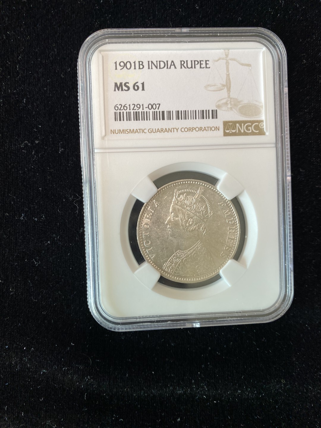 Chase Auction 第6期- - 中外纸币、硬币、民国钞联拍！ 1901年印度1卢比银币，小维头像，NGC评级，MS61！