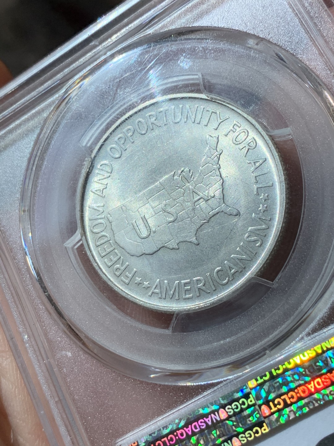 《竞宝斋》第46场-本周日，周一2场连拍（全场顺丰包邮） PCGS MS65 美国 1953年 布克华盛顿50分银币  非常好的状态