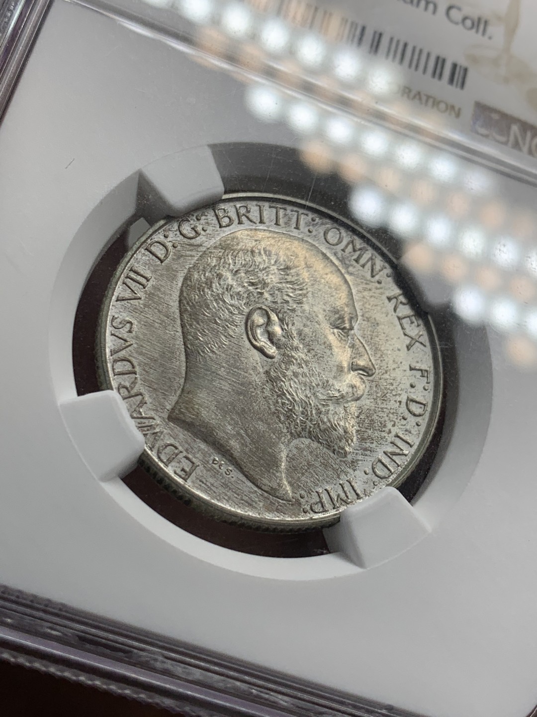 《竞宝斋》第46场-本周日，周一2场连拍（全场顺丰包邮） NGC PF63 MATTTE 英国1902年 爱七精制 海神弗洛林 银币 sir rodney sweetnam coll加收藏标签