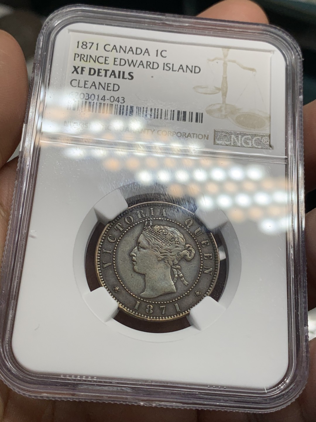 《竞宝斋》第46场-本周日，周一2场连拍（全场顺丰包邮） NGC 评级 少见好品 1871年 加拿大 爱德华王子岛 1C铜币
