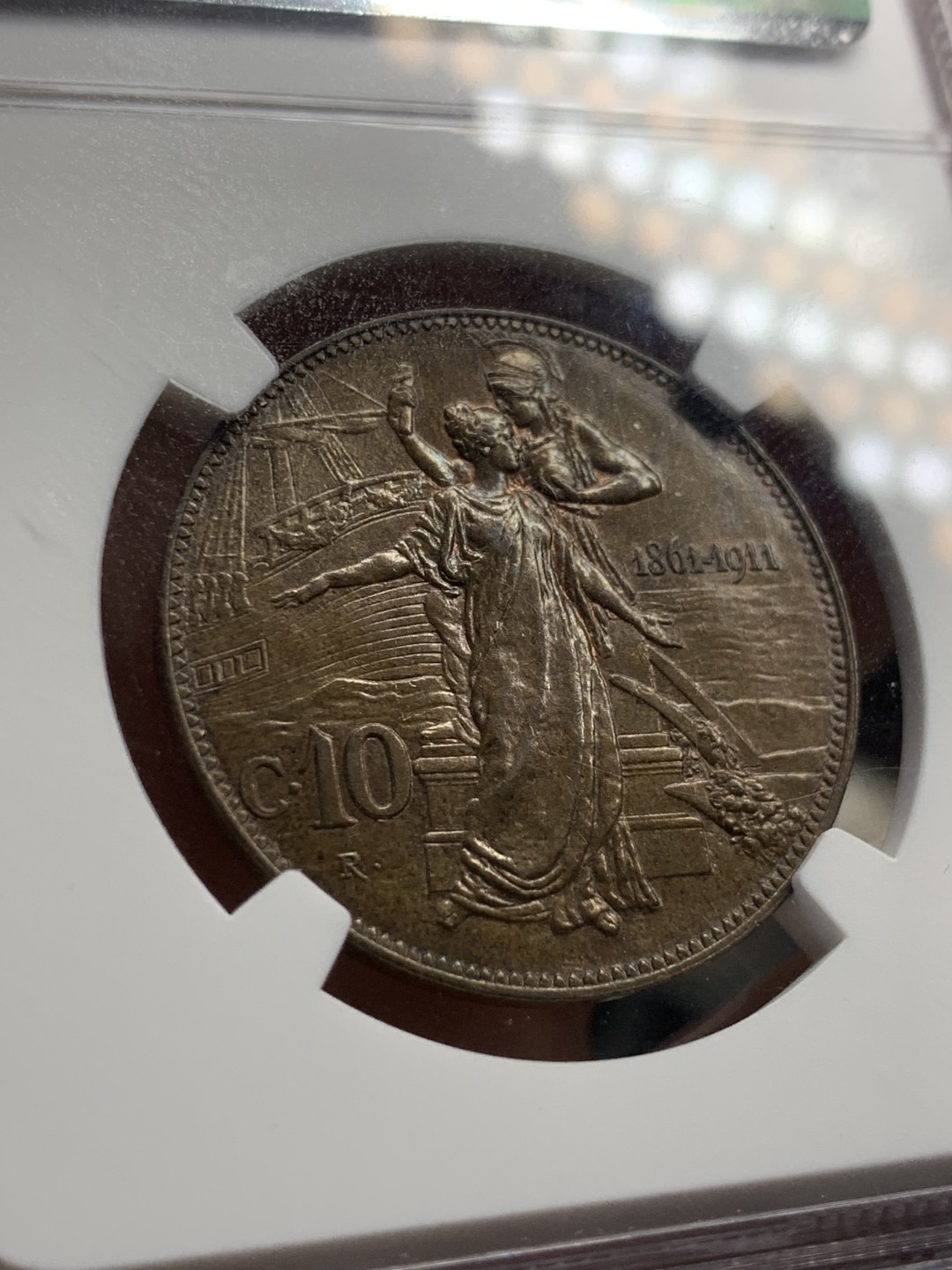 《竞宝斋》第46场-本周日，周一2场连拍（全场顺丰包邮） NGC MS63 BN 意大利 1911 年 10分 托奶 大铜币 高分好状态