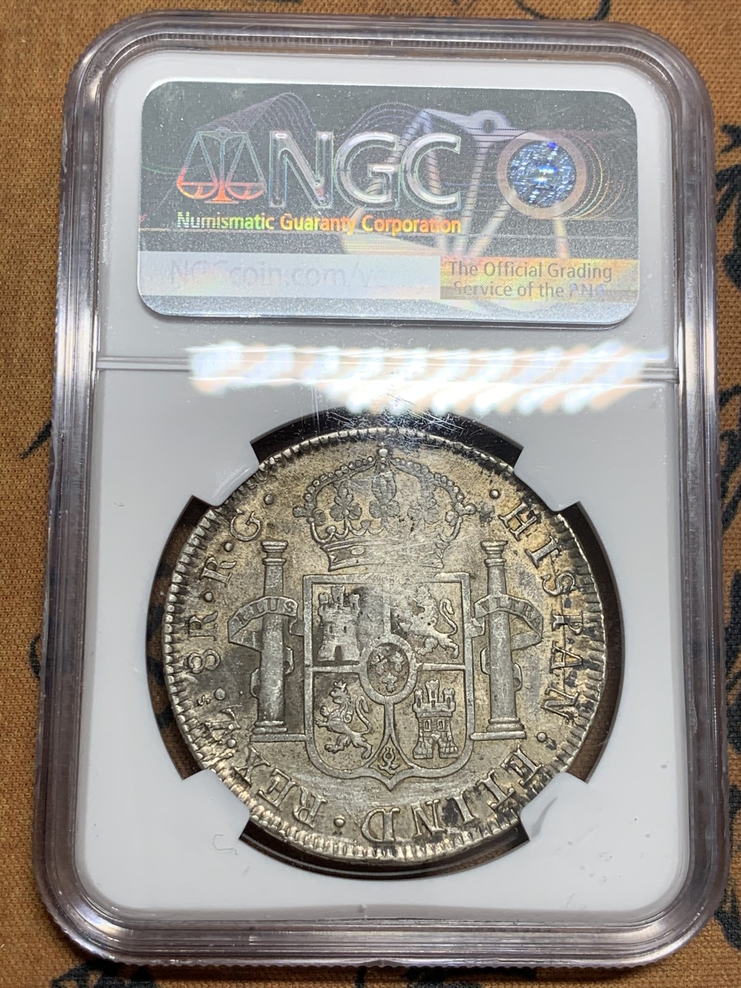 《竞宝斋》第46场-本周日，周一2场连拍（全场顺丰包邮） NGC-XFD  墨西哥内战双柱 萨斯特卡斯ZS厂  1821 8 里亚尔  原味  内战币少