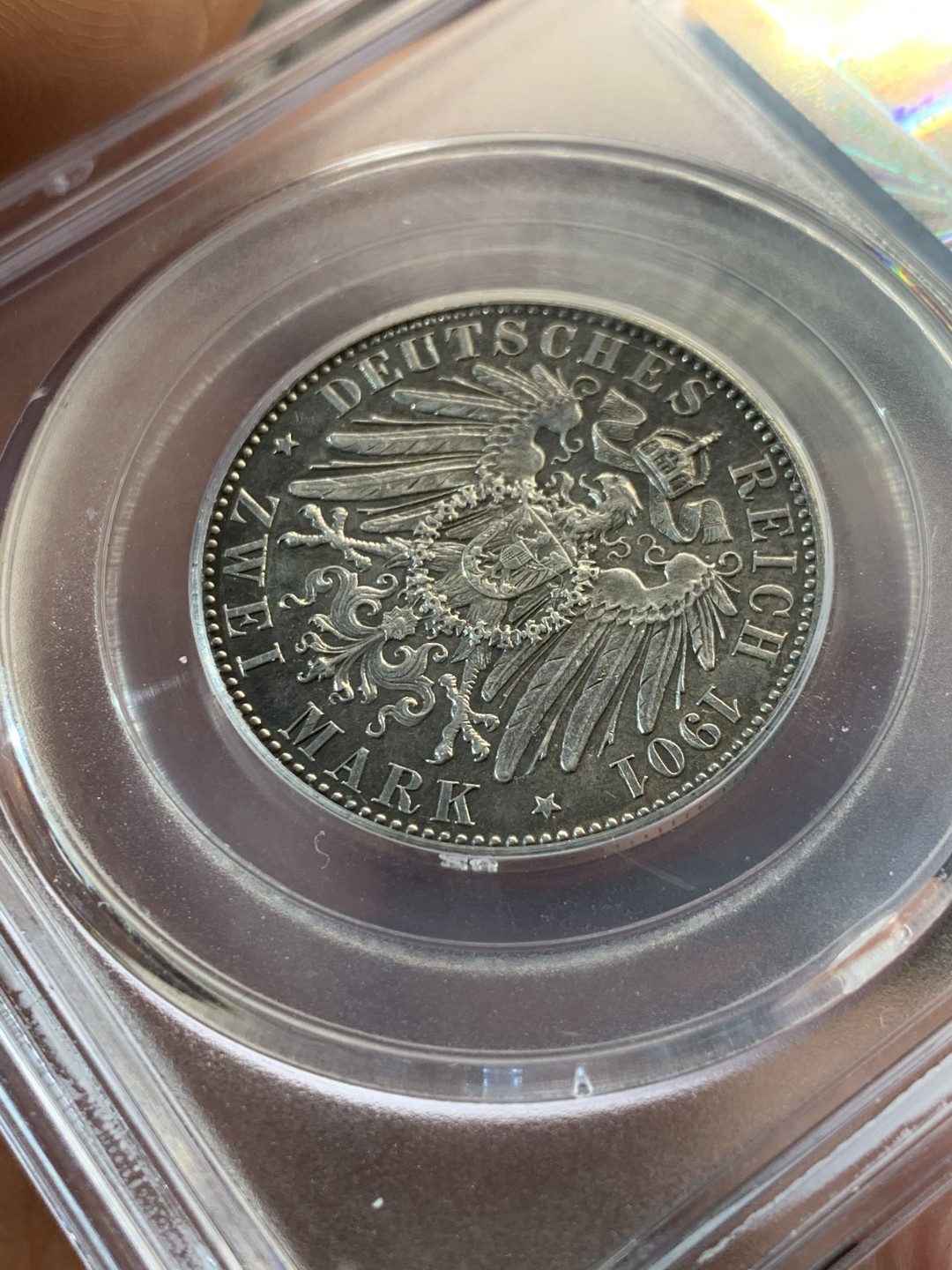 《竞宝斋》第46场-本周日，周一2场连拍（全场顺丰包邮） 公博au55 1901年德国2马克普鲁士建国200周年银币 好味道 德系热门品种