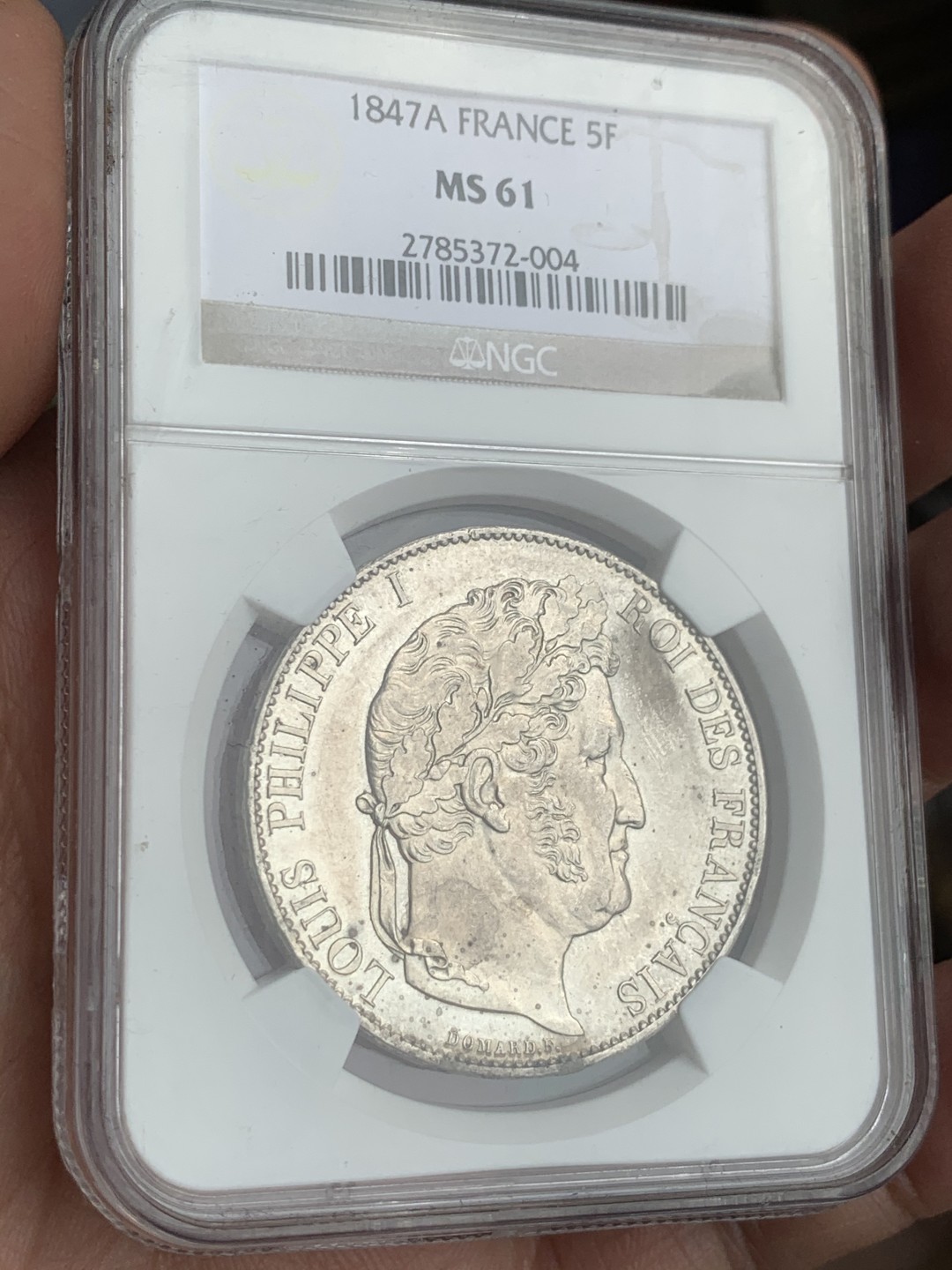 《竞宝斋》第46场-本周日，周一2场连拍（全场顺丰包邮） NGC MS61 1847年法国路易菲利普5法郎  难得分数
