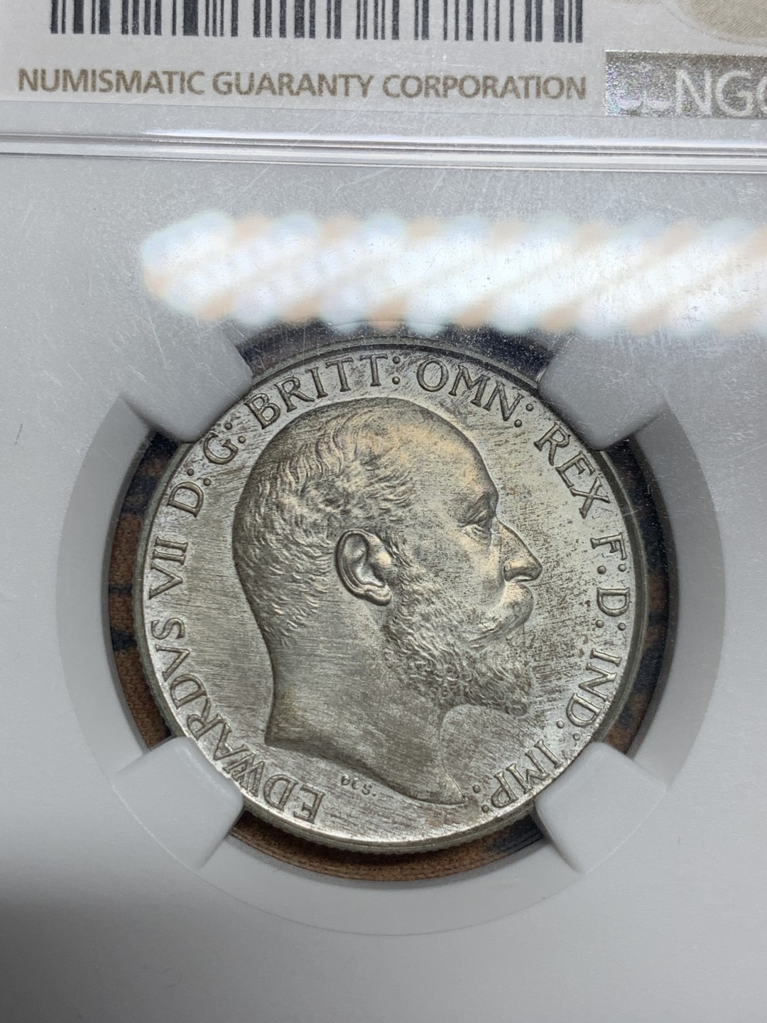 《竞宝斋》第46场-本周日，周一2场连拍（全场顺丰包邮） NGC PF63 MATTTE 英国1902年 爱七精制 海神弗洛林 银币 sir rodney sweetnam coll加收藏标签