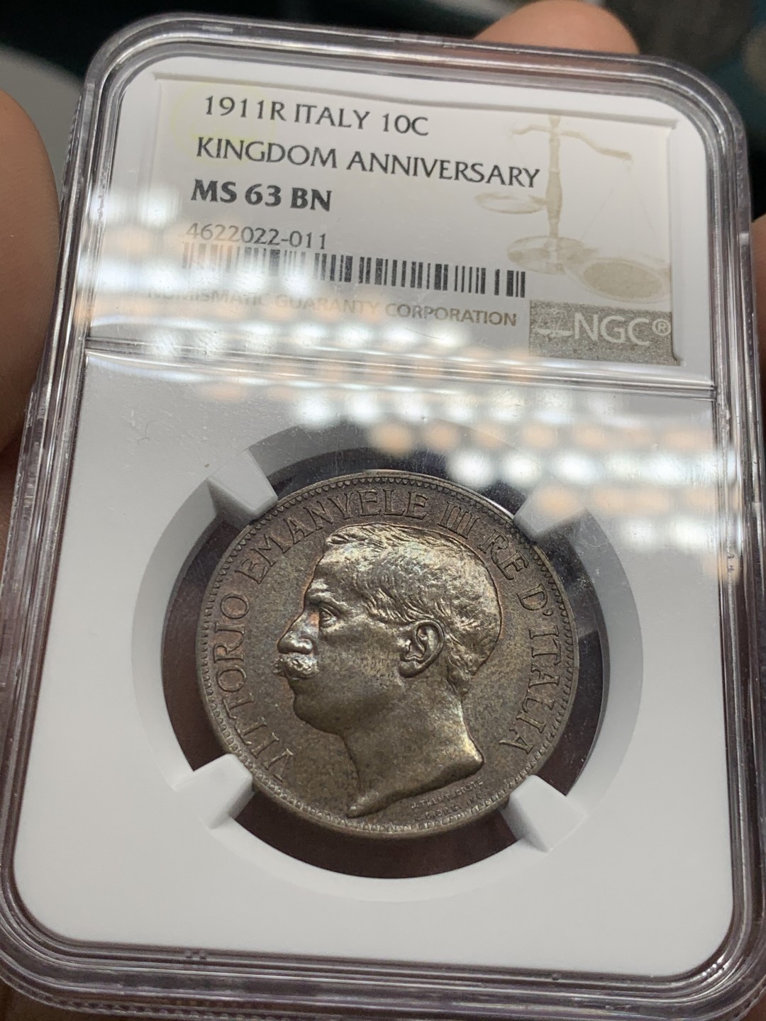 《竞宝斋》第46场-本周日，周一2场连拍（全场顺丰包邮） NGC MS63 BN 意大利 1911 年 10分 托奶 大铜币 高分好状态