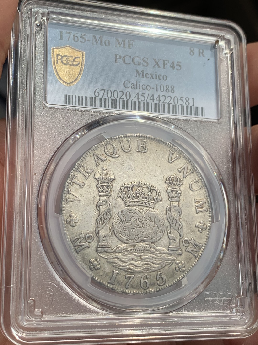 《竞宝斋》第46场-本周日，周一2场连拍（全场顺丰包邮） NGC-XF45  墨西哥地球1765  8 里亚尔  原味彩光  国外大拍都是一千多刀起  收藏最佳选择