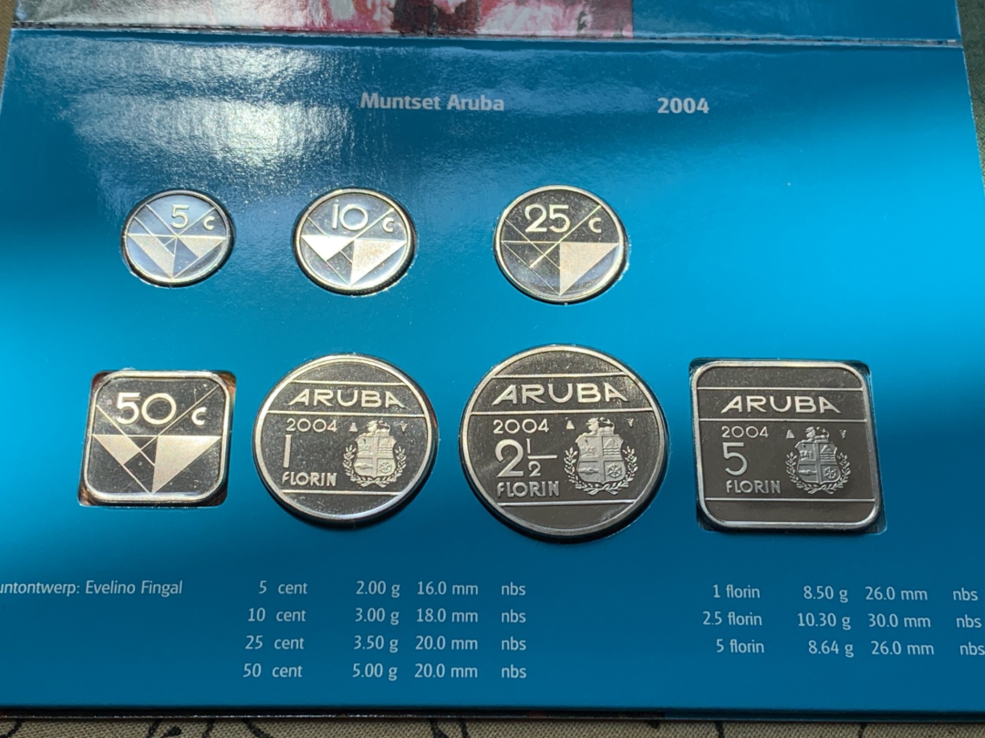 《竞宝斋》第46场-本周日，周一2场连拍（全场顺丰包邮） 阿鲁巴2004年清年份官方原装7枚套币BU 5分-5弗洛林 带大面值的国内市面少见 克劳斯编号MS22 制造量2500套！