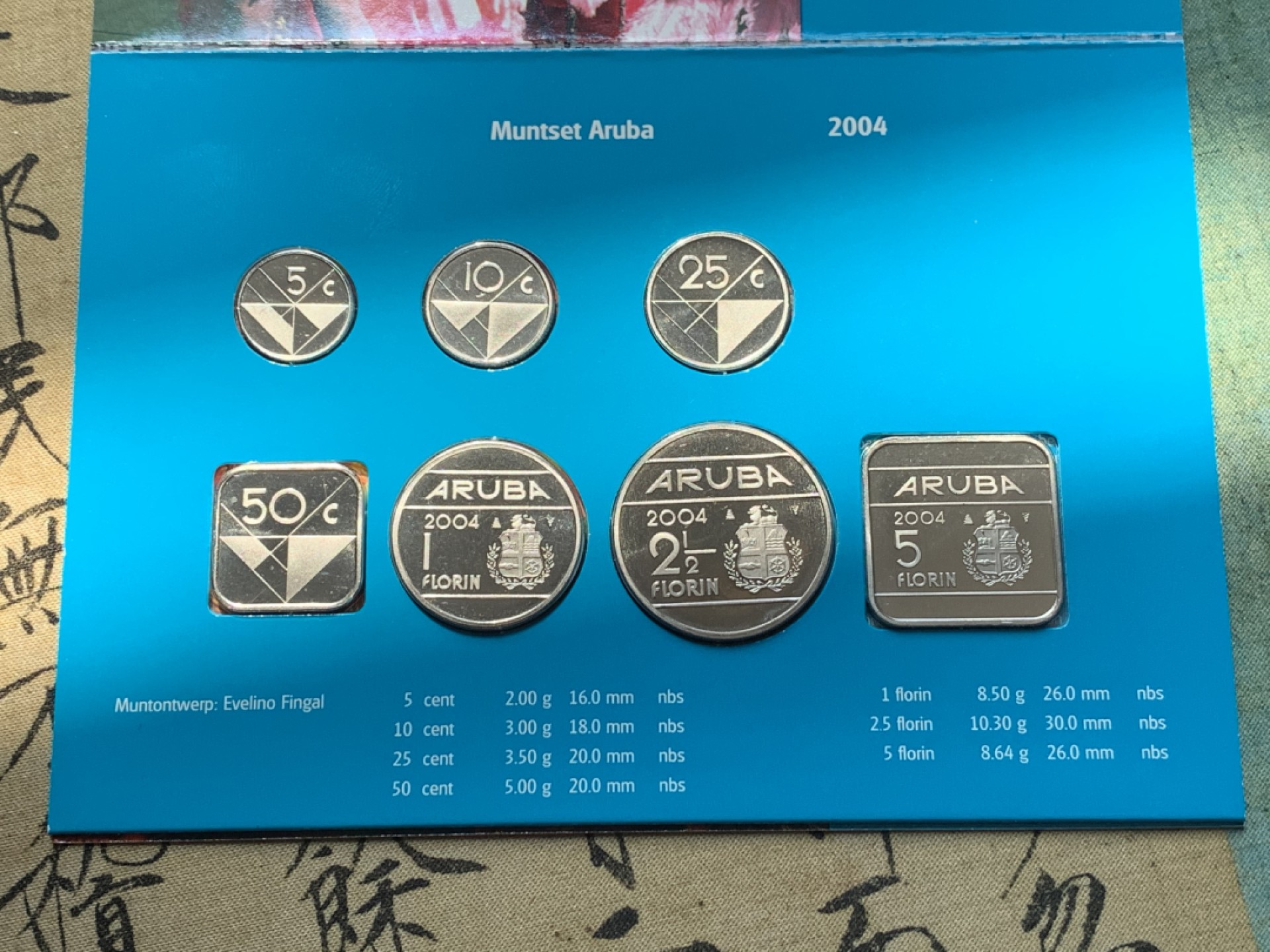 《竞宝斋》第46场-本周日，周一2场连拍（全场顺丰包邮） 阿鲁巴2004年清年份官方原装7枚套币BU 5分-5弗洛林 带大面值的国内市面少见 克劳斯编号MS22 制造量2500套！