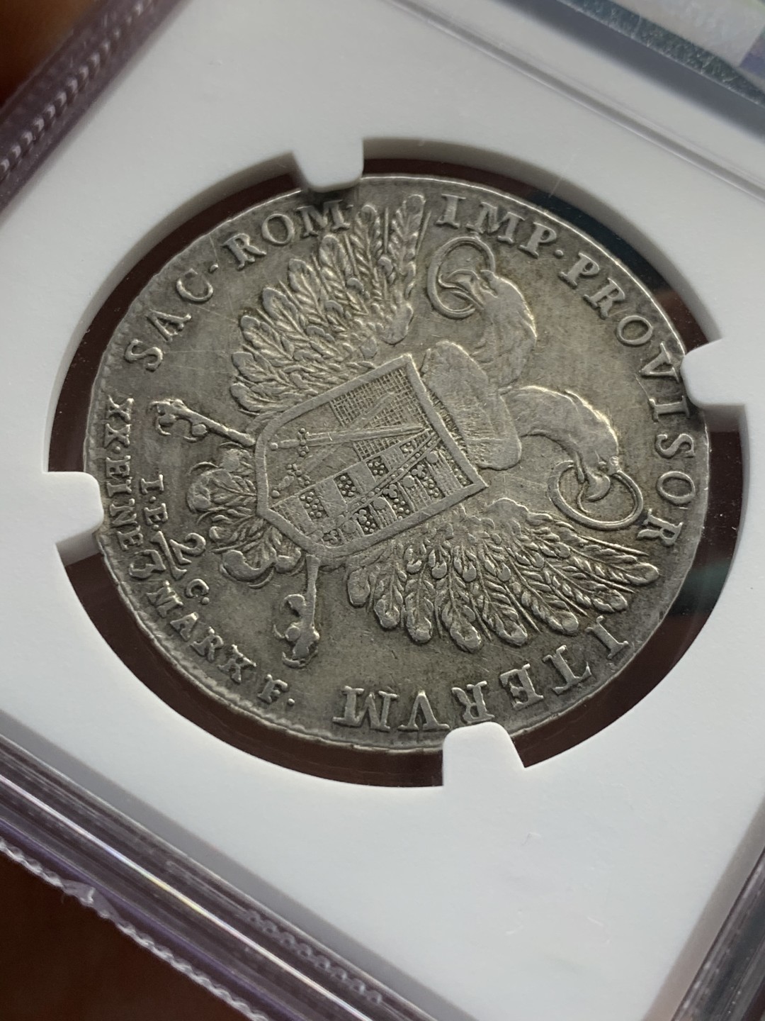 《竞宝斋》第46场-本周日，周一2场连拍（全场顺丰包邮） NGC 评级 德国萨克森 1792年 2/3 泰勒 银币 细节非常的好