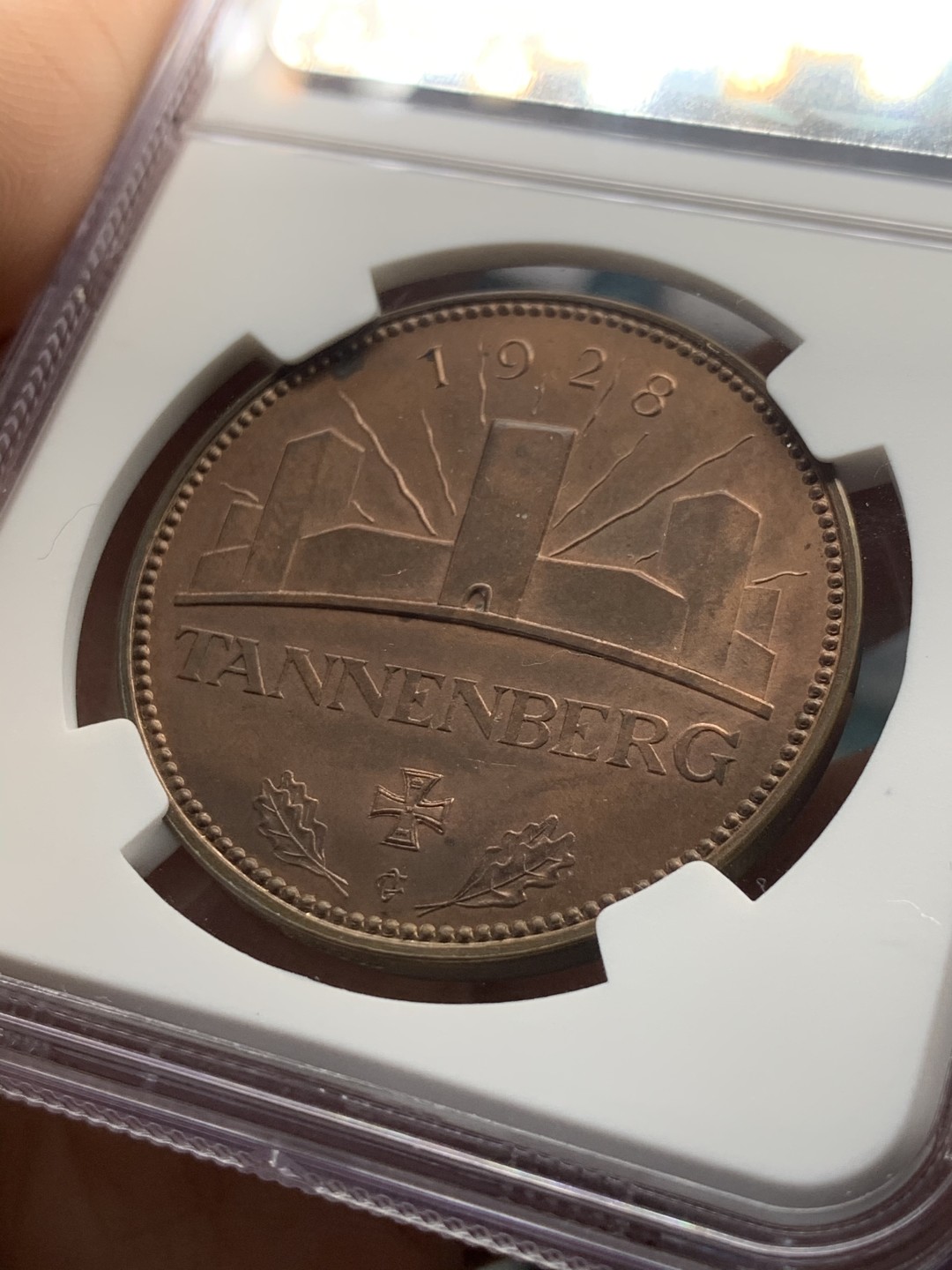 《竞宝斋》第46场-本周日，周一2场连拍（全场顺丰包邮） NGC MS62BN 德国 兴登堡头像 1928年 坦能堡大捷 纪念铜章