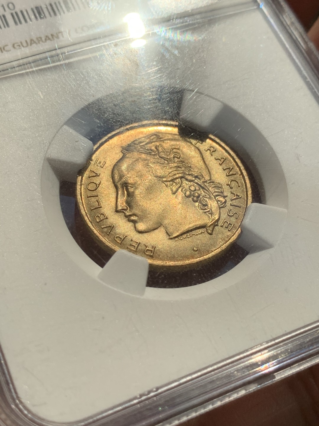 《竞宝斋》第46场-本周日，周一2场连拍（全场顺丰包邮） NGC MS65 法国 1950年 20法郎女神铜样币 MAZ-2762（NGC唯一冠军分）
