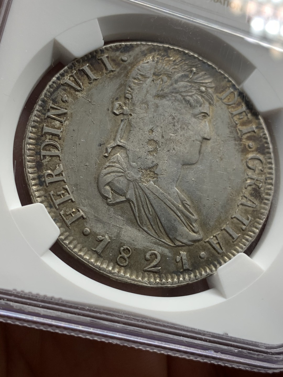 《竞宝斋》第46场-本周日，周一2场连拍（全场顺丰包邮） NGC-XFD  墨西哥内战双柱 萨斯特卡斯ZS厂  1821 8 里亚尔  原味  内战币少